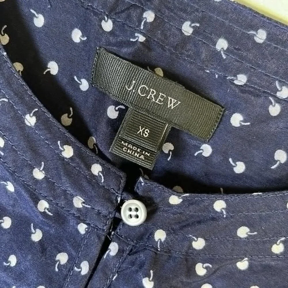 J Crew Cotton-Silk Womans XS Long Sleeve Cherry Top Coquette Cottage BusinessGir